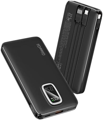 Ultimate 10000 m Ah Portable Power Bank with Built-In USB-C, USB-A & i OS Cables – 22.5 W Fast Charging Power Bank for i Phone 16/15/14/13, Samsung S24/S23/S22/S21, i Pad & More – Lightweight, Airline-Approved Charger for On-the-Go Convenience and Enhanced Device Compatibility