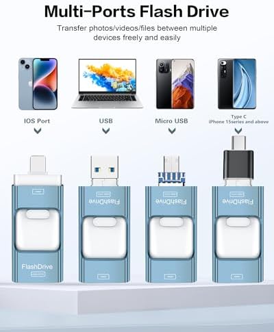 256 GB i Phone Photo Stick – High-Speed USB Flash Drive for Effortless Data Transfer & External Storage for i Phone/i Pad/PC (Sleek Blue Design) – Expand Your Memory with Style and Reliability