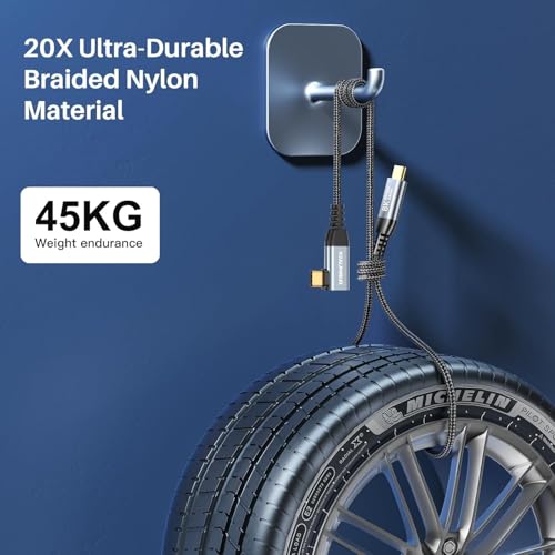 USB C Monitor Cable 8K@60Hz/4K@144Hz, Right Angle Display Video Output, 40Gbps High Speed Data Transfer, USB C 3.2 Gen 2×2, 240W Fast Charge for iPhone 16, MacBook Pro, iPad, Lenovo – 5FT – Enhanced Compatibility and Speed