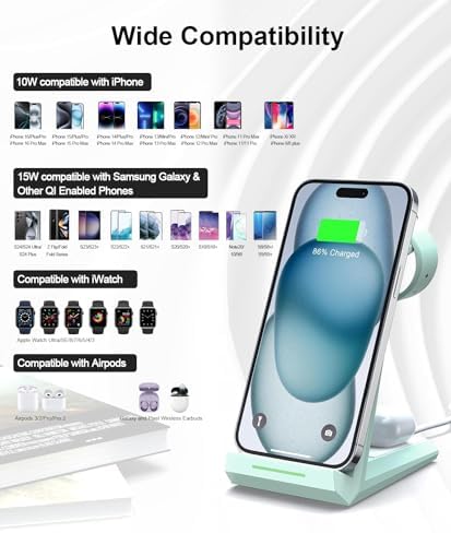 Revolutionize Your Charging Experience with the ADADPU 3-in-1 Wireless Charging Station for i Phone, Apple Watch, and Air Pods – Seamlessly Power Up Your i Phone 16 Pro Max, 15, 14, 13, 12, 11 Pro Max, XR, 8 Plus, and Watch Series 2-8 with Included 5 ft Cable and Adapter – Stylish, Space-Saving Design for Effortless Organization and Rapid Charging Efficiency
