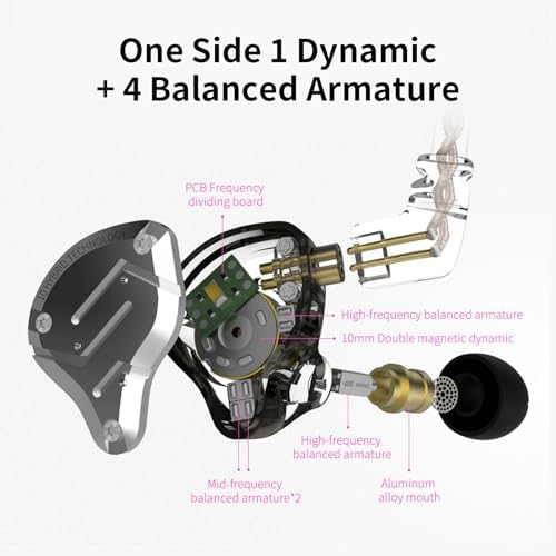 KZ ZS10 Pro Wired Gaming Earbuds – Premium 4 BA + 1 DD IEM Headphones with Microphone, Ergonomic Design for Extended Comfort, Detachable 2 PIN Cable for Versatile Compatibility, One-Button Control, Superior Sound Quality for Gamers and Audiophiles, Sleek Black Finish, Ideal for Immersive Audio Experiences