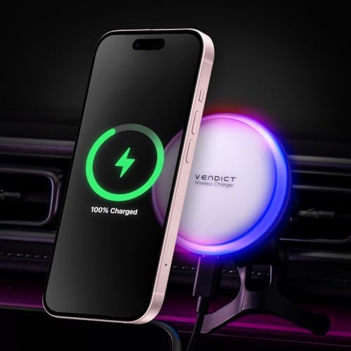 Magnetic Wireless Car Charger Mount – Luna Circle 15 W Fast Charging for Mag Safe Devices | Sleek 360-Degree Rotation Design for Optimal Convenience | Effortless Attachment & Enhanced Compatibility | Stylish Black Finish Perfect for Any Vehicle Interior