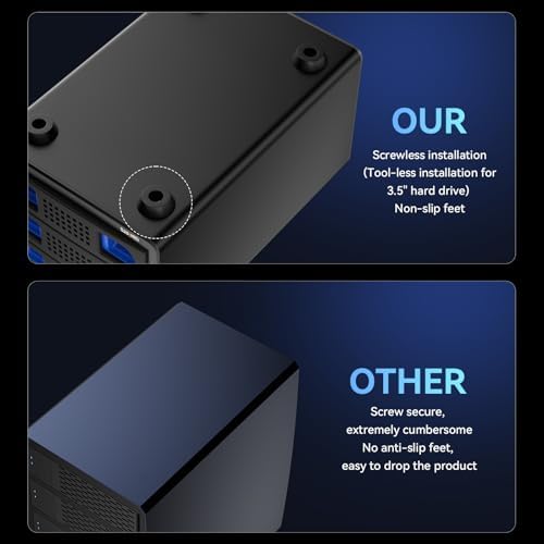 High-Performance Aluminum Dual Bay Hard Drive Enclosure – 10 Gbps USB 3.2 Gen 2 with Cooling Fan for 2.5”/3.5” SATA HDD/SSD, Hot Swappable & Daisy Chain Expansion, Tool-Free Setup for Seamless Data Management