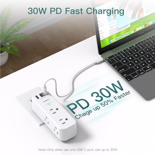Ultimate Surge Protector and Outlet Extender with 6 AC Ports and 3 USB Charging Options (1 USB-C) – Smart Rotating Power Strip for Home, Office, and Travel – 1800 Joules Surge Defense, ETL Certified for Enhanced Device Protection and Efficiency