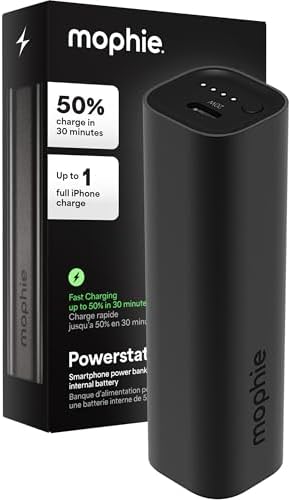 Mophie Powerstation Mini 5,000 m Ah Portable Power Bank – Ultra-Fast 20 W USB-C PD Charger for Rapid Device Recharging, Compact Pocket-Sized Design with LED Battery Indicator, Includes USB-C Cable for Instant Connectivity, Essential Travel Accessory for On-the-Go Smartphone Power