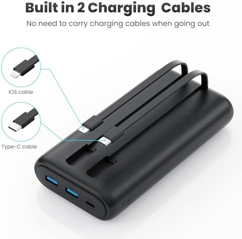 Ultra-High Capacity 40,800 m Ah Power Bank with 25 W Fast Charging – Dual Built-in Cables & 5 Outputs for Quick Device Charging – Compatible with i Phone 16/15 & Android – Sleek Blue Portable Charger for On-the-Go Power Solutions