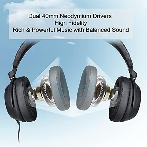 Elevate Your Listening Adventure with SIMOLIO 21.6 FT Over-Ear Headphones – Exceptional Sound Clarity, Built-In Microphone, Adjustable Volume Control & Travel-Friendly Fold-Flat Design for Ultimate Comfort – Perfect for TV Viewing, Gaming, and Music Enjoyment with RCA & 3.5 mm AUX Compatibility