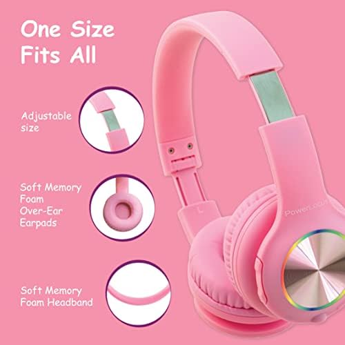Vibrant Power Locus PLED Kids Bluetooth Headphones – Safe Volume Control (74/85/94 d B), Fun LED Lights, Hi-Fi Sound, Built-in Microphone & Multi-Connectivity for Travel, Learning & Play – Perfect Over-Ear Design for Children