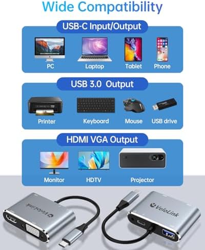 Revolutionize Your Workspace with VELOLINK 5-in-1 USB-C Hub: High-Speed Multi-Port Adapter with HDMI, VGA, USB 3.0, 3.5 mm Audio & 100 W Power Delivery for Effortless Connectivity and Enhanced Productivity
