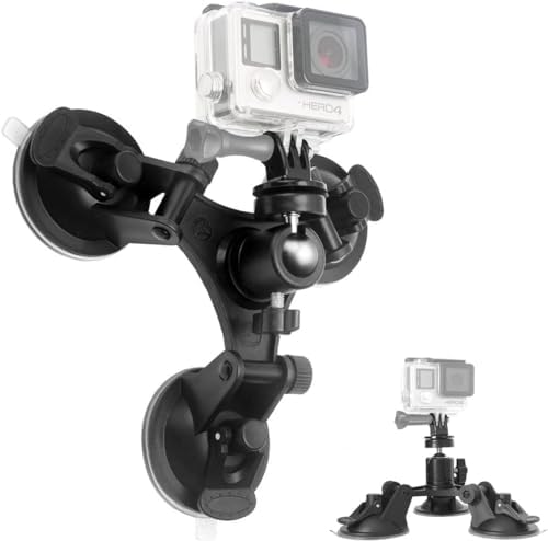 Ultra-Stable Heavy-Duty 100 mm Suction Cup Camera Mount – Dual Adjustable Ball Heads for i Phone, Go Pro, Insta360 & More – Secure Windshield Holder for Dash Cams and Smartphones (1.5 kg Load Limit) – Ideal for Adventure Filming and Daily Commutes