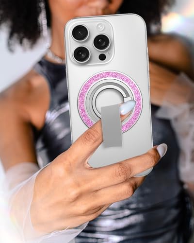 Tycamp Mag Safe-Compatible Glitter Phone Grip Ring Holder Stand for i Phone 16/15/14/13/12 Series – Stylish Magnetic Phone Accessory with Removable Rotating Design for Enhanced Grip and Glam Appeal in Black – Secure Attachment for Selfies, Texting, and Viewing