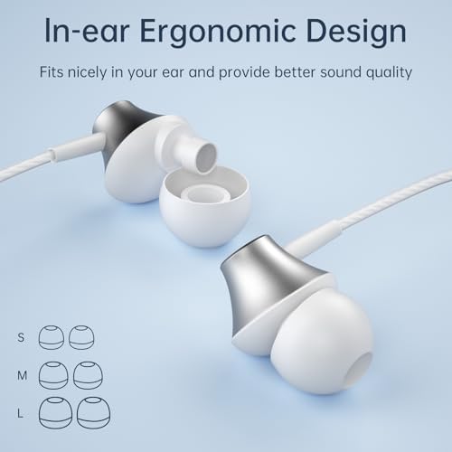 Viken Wired Earbuds with Microphone and Volume Control – Premium Heavy Bass Stereo Earphones for Noise Isolation – Universal 3.5 mm Jack Compatibility for i Pad, Laptop, MP3, and Phones – Ergonomic In-Ear Headset for Enhanced Sound Quality and Comfort