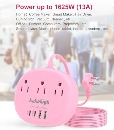 Stylish Brown Extension Cord with 1080 J Surge Protection – 5 FT Flat Braided Design Featuring 3 AC Outlets & 4 USB Ports (24 W/4.8 A) for Fast Charging – Ideal Tan Desk Accessory for Powering Devices Safely & Efficiently