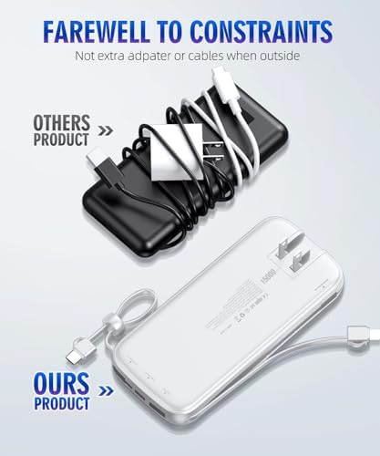 Ultimate 15,000 m Ah Portable Power Bank with Integrated AC Plug and Dual Output Cables – PD 30 W Fast Charging for i Phone, i Pad, and All Devices – Lightweight, Compact Design with LED Battery Indicator for On-the-Go Charging Solutions