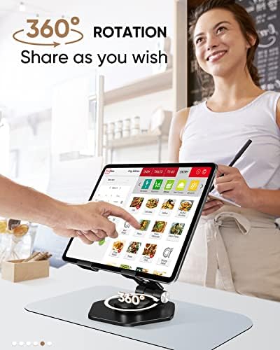 Premium 360° Swivel Tablet Stand for Desk – Adjustable Aluminum i Pad Holder with Rotating Base, Foldable Design for i Pad Pro (12.9/11/10.5/9.7) & All Tablets – Ultimate Comfort & Versatility in Grey Color