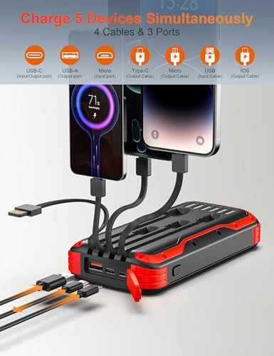 Ultimate 40000 m Ah Solar Power Bank – All-in-One Charging Solution with 20 W Fast Charge, Built-in 4 Cables, and Dual LED Flashlights for Outdoor Essentials – Waterproof, Durable Design for Universal Device Compatibility and Emergency Preparedness