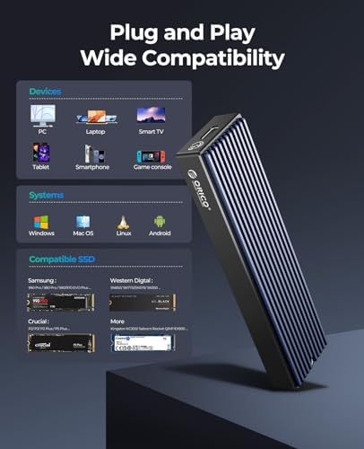 Elevate Your Storage Solutions with the ORICO M.2 NVMe SSD Enclosure – USB 3.1 Gen 2 Adapter for Ultra-Fast 10 Gbps Data Transfer, Supports 8 TB M.2 SSDs (2230/2242/2260/2280) with UASP for Enhanced Speed and Compatibility – Perfect for Gamers, Creative Professionals, and Data Enthusiasts