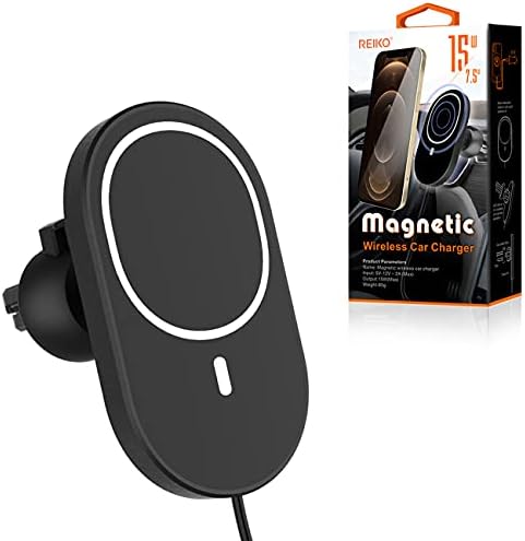 Reiko Black Magnetic Wireless Car Charger Mount – Fast 15 W Charging, 360° Rotation, Universal Smartphone Compatibility, Sleek Design for Effortless Navigation and Secure Attachment