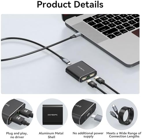 Unlock Your Full Potential with the USB C to Dual HDMI Adapter – Dual 4 K@60 Hz Extended Display for Mac Book Pro & Air – Effortless Plug-and-Play Setup for Gamers & Professionals – Experience Unmatched Productivity with Stunning Visuals and Seamless Multitasking
