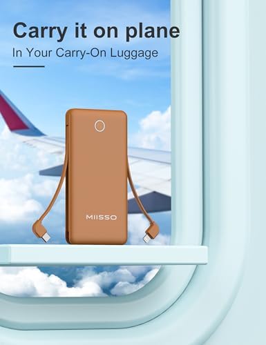 miisso 10000 m Ah Ultra-Slim Portable Power Bank with Integrated Charging Cables – Multi-Device USB-C Travel Charger for i Phone & Samsung – Compact, Lightweight Battery Pack Designed for Maximum Portability and Efficiency