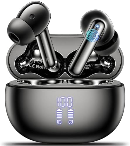 Experience Superior Sound with Aoslen Bluetooth 5.3 Wireless Earbuds – 42-Hour Playtime, IPX7 Waterproof Design for Active Lifestyles – Equipped with 4 ENC Microphones for Crystal-Clear Communication – Perfect for i Phone and Android Users – Includes Smart LED Charging Case for Ultimate Convenience and Connectivity