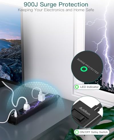 Ultimate Surge Protector Power Strip – Versatile 6-Outlet Extension Cord with 4 USB Ports (2 USB-C) and Flat Plug Design for Space Saving, Overload Protection, and Wall Mount Capability – 5 ft Length for Home, Office, or Dorm Room Efficiency and Safety