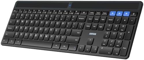 Revolutionize Your Typing: Arteck Solar Bluetooth Keyboard – Universal Multi-Device Wireless Solution for Windows, i OS & Android – Rechargeable, Ergonomic & Eco-Friendly Full-Size Keyboard for Enhanced Speed & Comfort on Desktop, Laptop, Tablet & Smartphone