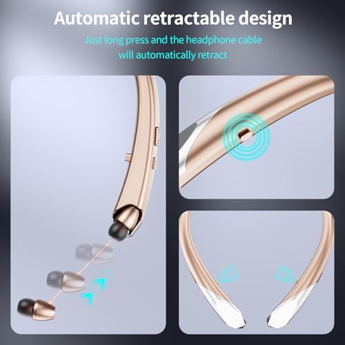 Revolutionary Bluetooth Neckband Headphones with Retractable Earbuds – IPX5 Sweatproof Sports Earphones Featuring Advanced Noise Cancellation and Built-in Microphone for Active Lifestyles – Rapid Connectivity and Extended Battery Life for Seamless Audio Enjoyment