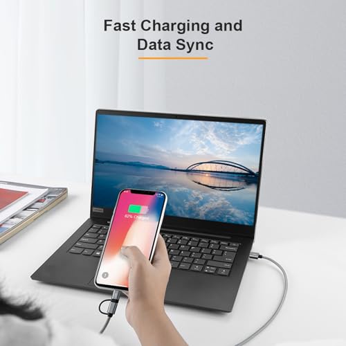 Experience unparalleled charging efficiency with the Cable Creation MFi Certified 2-in-1 Fast Charging Cord, a versatile 6 FT nylon braided USB C to USB C & Lightning cable designed for ultimate compatibility. Perfectly suited for Apple i Phone 16/15/14/13 Pro Max and popular Android devices like Galaxy and Google Pixel, this 60 W fast charging cable ensures rapid power delivery and seamless connectivity. Engineered for durability, the premium nylon braided exterior withstands daily wear, while the generous length provides flexibility for use at home, in the office, or on the go. Elevate your tech toolkit with this essential charging solution that combines robust construction with fast data transfer capabilities, making it ideal for both everyday users and tech enthusiasts alike. Stay powered up and ready for any challenge with the Cable Creation 2-in-1 charging cord, where efficiency meets reliability.