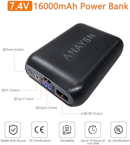 Ultimate 10000 m Ah Rechargeable Battery for Heated Apparel: High-Performance Power Bank with 7.4 V Output for Vests, Jackets, and Hoodies – Lightweight, Quick Charge, and Enhanced Compatibility for All Your Cold Weather Adventures