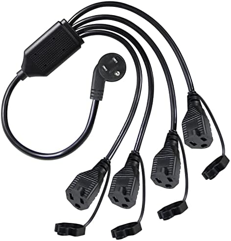 KUNCAN 4-Way Power Splitter with 45-Degree Downward Angle—Maximize Outlet Efficiency with Compact US Flat Plug Design, 1 to 4 Extended Outlets, Durable SVT 16 AWG Cable, Ideal for Home, Office & Classroom Use (Black, 1-Pack) – Sleek, Space-Saving Power Solution for Enhanced Device Connectivity and Optimal Clutter Reduction