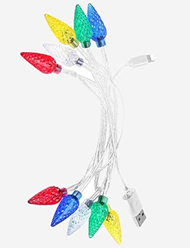 Illuminate Your Holiday Season with LED Christmas Light Phone Charger Cord – USB Charging Cable for i Phone 14/13/12/11 Pro/XS/XS Max/XR/X/8 Plus/8/7 Plus/7/6 s/6/5 s/5 c/5 & i Pads – 10 Multicolored LED Lights for Festive Charging (Black, 2-Pack) – Perfect Holiday Gift for Tech Lovers and Seasonal Decor Enthusiasts!