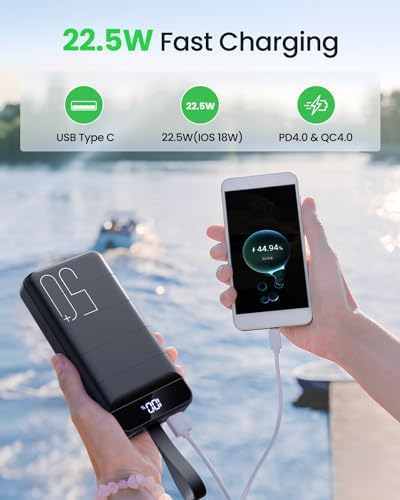 High-Capacity 50000 m Ah Portable Power Bank with Fast Charging 22.5 W – Multi-Device USB-C Battery Pack for i Phone, Samsung Galaxy & More – Ultimate Reliability for On-the-Go Charging