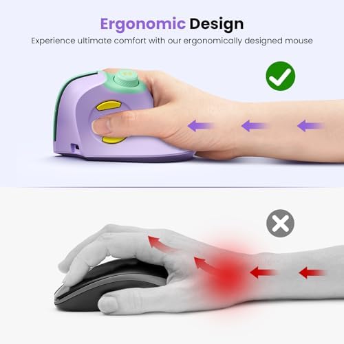 seenda Purple Ergonomic Vertical Wireless Mouse – Rechargeable Dual Bluetooth & USB Connectivity, Multi-Device Compatible with Quiet Clicks & Volume Control Knob for Windows, Mac, PC & Laptop – Comfort & Style Combined