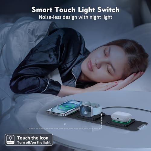 3-in-1 Foldable Magnetic Wireless Charger for i Phone – Ultimate Mag-Safe Travel Charging Pad for i Phone 16, 15, 14, 13, 12 Pro Max Plus, Apple Watch & Air Pods – Enhanced Speed & Compatibility for On-the-Go Charging