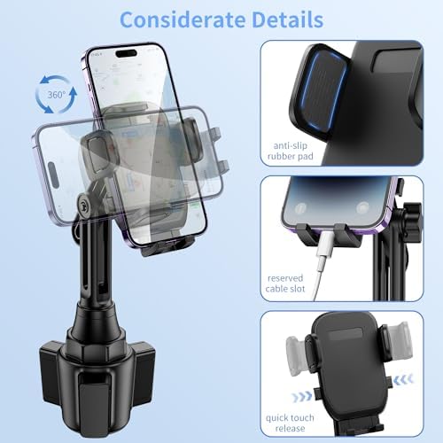 Universal Cup Phone Holder for Cars and More – Adjustable Long Neck Mount for All 4-7 Inch Smartphones – Non-Slip Cradle Compatible with i Phone, Samsung, Google – Ideal for Vehicles, Golf Carts, and Treadmills – Enhance Convenience and Safety While Driving or Exercising