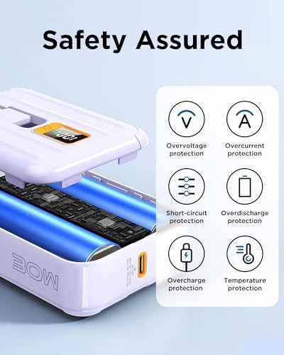 PISEN 10000 m Ah Fast Charging Power Bank with Built-in USB Cables – 30 W High-Speed Portable Charger for i Phone 16/15/14/13/12 Pro/Pro Max/Plus – Compact Battery Pack with Mini LED Display in Blue for Ultimate Convenience and Compatibility