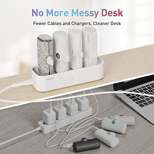 i WALK Family-Sized USB-C Charging Station for Portable Power Banks – Efficient Multi-Device Dock for i Phone & More – Sleek Design, Fast Charging, Enhanced Compatibility – Ideal Home & Office Solution in White