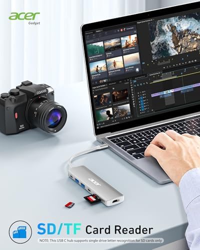 Acer 7-in-1 USB C Hub with 4 K HDMI Splitter – Ultimate Connectivity Solution for Laptops & PCs – Fast 5 Gbps Data Transfer, PD 100 W Charging & SD Card Reader – Transform Your Workspace with Enhanced Performance and Versatility