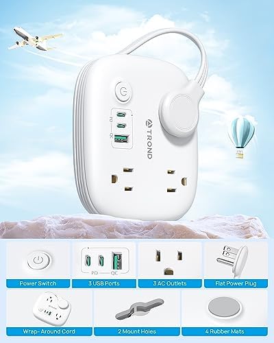 Ultimate Travel Power Strip with Fast Charging USB-C, 3 Spacious Outlets, and 2.6 FT Cord – Perfect for Hotels, Cruise Ships & On-the-Go Power Needs – Compact & Lightweight Design for Effortless Portability and Enhanced Device Compatibility