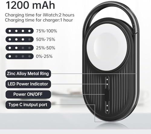Effortless Power on the Go: Yo Few Wireless Magnetic Portable Charger for Apple Watch – 1200 m Ah Travel Keychain Power Bank Compatible with Series 9/8/7/6/5/4/3/2/SE/Ultra – Fast Charging Convenience in Compact Design