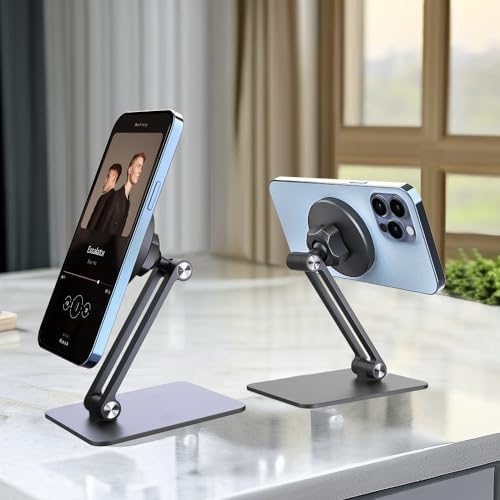 Alloy Aluminum 360° Rotatable Magnetic Suction Cellphone Stand Support Desktop Mobile Phone Holder Brace Compatible with 17mm Ball Head Cell Phone Holder – Enhanced Compatibility and Speed