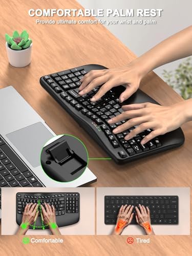 Revolutionize Your Typing with the EDJO Ergonomic Wireless Keyboard – Comfortable Wave Keys & Integrated Wrist Rest for Natural Hand Positioning, 2.4 GHz Connectivity for PCs and Macs, Sleek Black Design Perfect for Home and Office Use – Ideal for Long Hours of Productive Work or Gaming Sessions