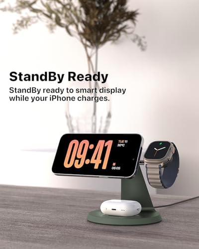 Revolutionize Your Charging Routine with Our 3-in-1 Wireless Charging Station for Apple Devices – Fast Mag Safe Charger for i Phone Models 12-16, Apple Watch, and Air Pods – Compact Design with Enhanced Stability, Overcharge Protection, and Effortless Organization