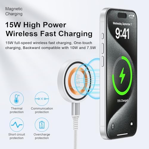Magnetic Fast Wireless Charger for Samsung Galaxy S24 Ultra & i Phone 16 – Portable Charging Stand with Kickstand for Effortless Hands-Free Use, Enhanced Compatibility & Rapid Power-Up Technology for Android and Apple Devices