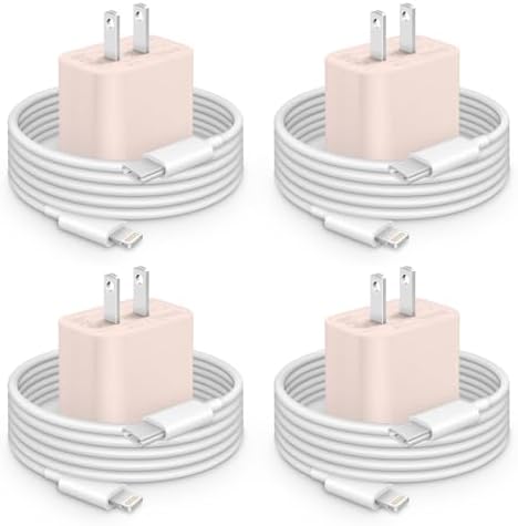 20 W Fast Charging 4-Pack i Phone Charger with USB-C to Lightning Cables – Compatible with i Phone 14/13/12/11 – Sleek Purple Design for Enhanced Efficiency and Portability