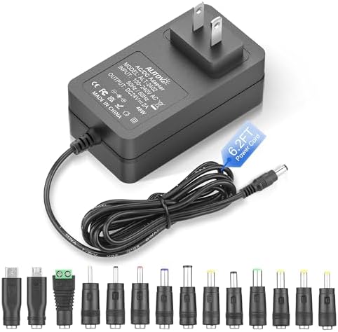 Versatile 24 V DC Power Supply Adapter – 2 A 48 W AC/DC Charger with 6.2 FT Cord & 14 Interchangeable Tips for LED Strips, CCTV Cameras, Routers & DC Pumps – Efficient, Portable, and Durable Power Solution for Home & Business Use