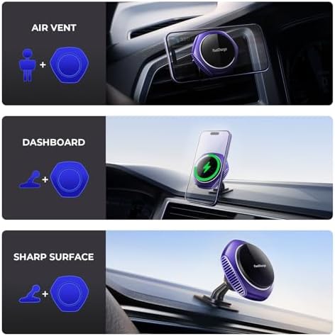 Mag Safe Car Charger Mount for i Phone 15 Series – 15 W Fast Wireless Charging Holder in Chic Purple – Ultimate Mag Safe Compatibility with i Phone 15 Pro Max, Plus, 14, 13, 12, Mini – Enhance Your Driving Experience with Secure Magnetic Grip and Effortless Setup