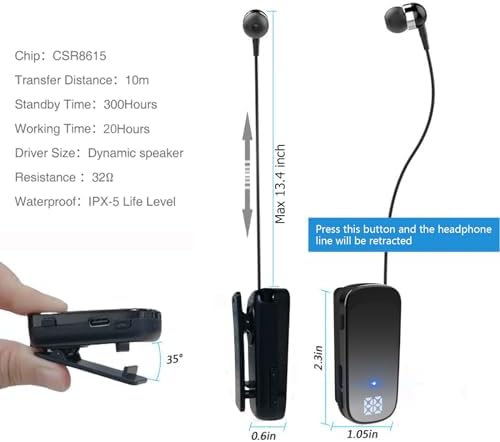 Advanced Retractable Bluetooth V5.0 Earbuds – Premium Noise Cancelling Wireless Headset for Professionals and Athletes, 20-Hour Battery Life, Ergonomic Hands-Free Design, Ideal for Truckers and Drivers, Unmatched Sound Clarity and Portability