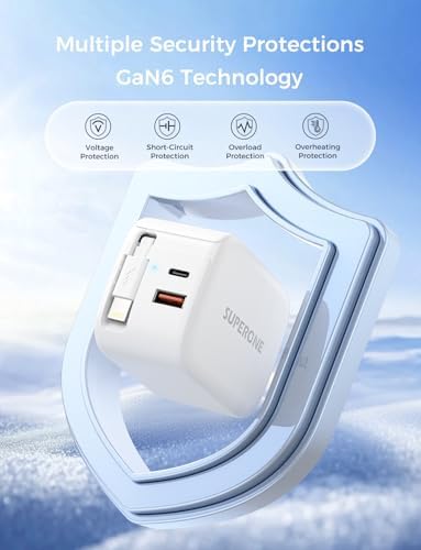 Revolutionize Your Charging Routine with the SUPERONE 3-in-1 USB C Charger Block – 58 W Fast Retractable Wall Charger for i Phone 16/15/14/13/12/11 and i Pads, Featuring 35.4-inch Tangle-Free Cable for Ultimate Portability and Enhanced Device Compatibility